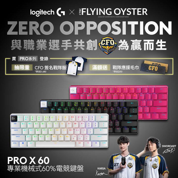 Logitech G Pro X 60%專業機械式電競鍵盤 - 黑/白/桃紅