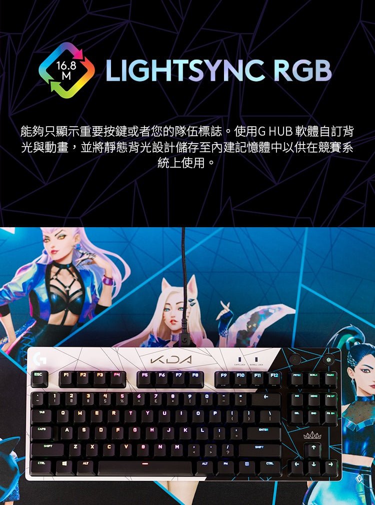 K/DA PRO 機械式有線遊戲鍵盤 - 羅技 Logi 網路旗艦店