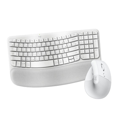 Wave Keys 人體工學鍵盤+LIFT 人體工學垂直滑鼠 - 白色組 - 羅技 Logi 網路旗艦店